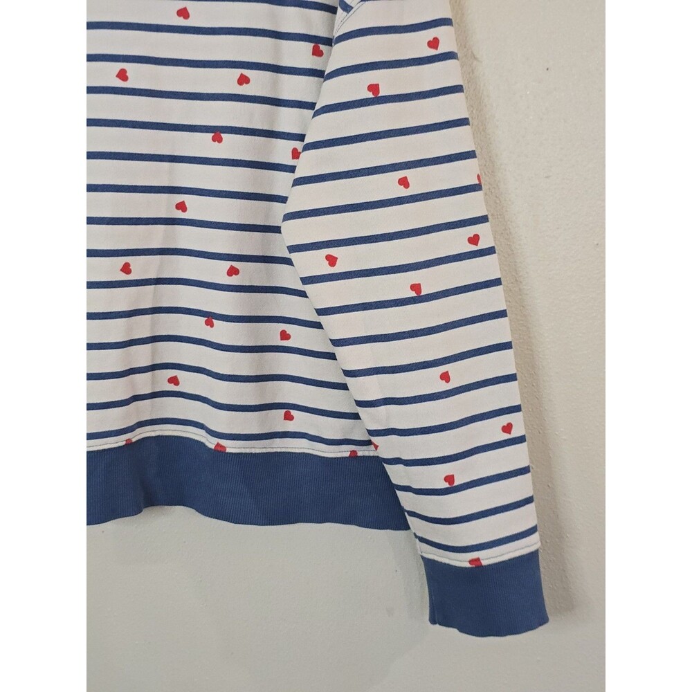 Pact Organic Cotton Heart Print Striped Sweatshirt XL Blue White Red Pullover - Picture 5 of 12